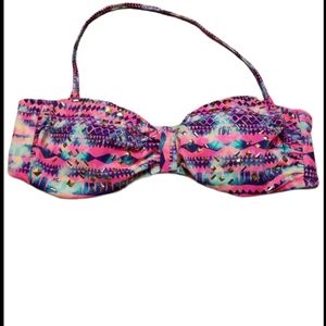 Pink Victoria's Secret Halter Jeweled Bandeau Padded Swim Top M